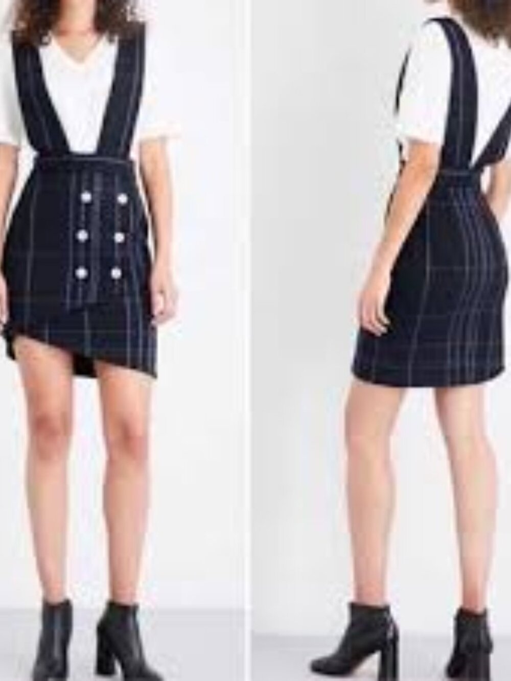 Maje Jola Navy Woven Tartan Plaid Pinafore Suspender Skirt